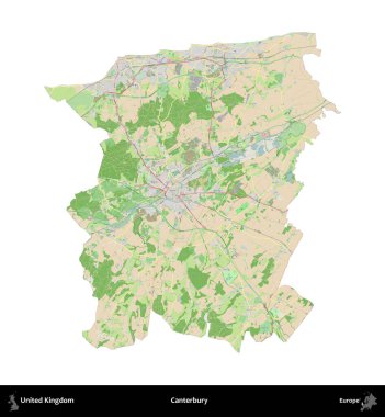 Canterbury 'de. Birleşik Krallık 'ın idari alanı bir OpenStreetMap Fransız tarzı haritada beyazda izole edildi