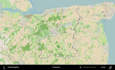 Canterbury 'de. Bir OpenStreetMap Fransız tarzı haritada Birleşik Krallık 'ın özetlenmiş idari alanı