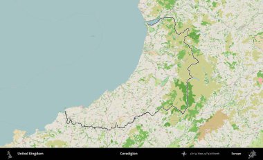 Ceredigion. Bir OpenStreetMap Fransız tarzı haritada Birleşik Krallık 'ın özetlenmiş idari alanı