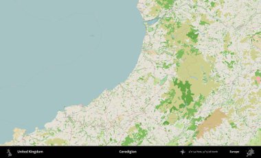 Ceredigion. Bir OpenStreetMap Fransız stili haritasında Birleşik Krallık 'ın idari alanı