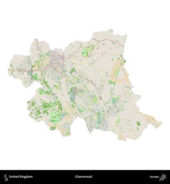 Charnwood 'da. Birleşik Krallık 'ın idari alanı bir OpenStreetMap Fransız tarzı haritada beyazda izole edildi