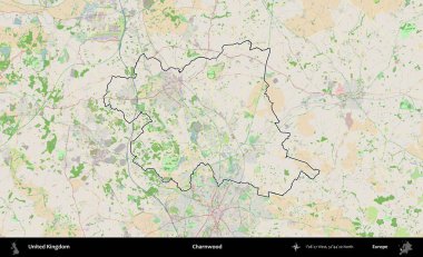 Charnwood 'da. Bir OpenStreetMap Fransız tarzı haritada Birleşik Krallık 'ın özetlenmiş idari alanı
