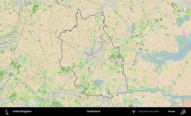 Chelmsford 'da. Bir OpenStreetMap Fransız tarzı haritada Birleşik Krallık 'ın özetlenmiş idari alanı
