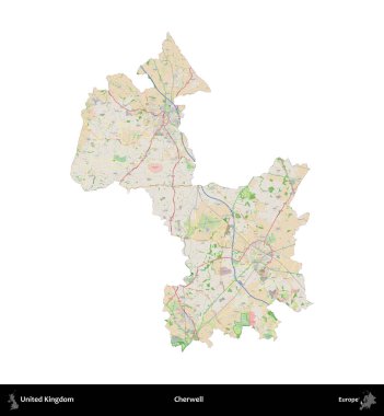 Cherwell. Birleşik Krallık 'ın idari alanı bir OpenStreetMap Fransız tarzı haritada beyazda izole edildi