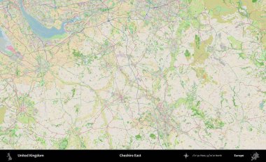 Doğu Cheshire. Bir OpenStreetMap Fransız stili haritasında Birleşik Krallık 'ın idari alanı