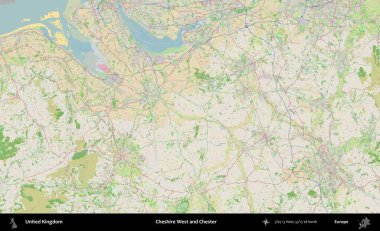 Cheshire West ve Chester. Bir OpenStreetMap Fransız stili haritasında Birleşik Krallık 'ın idari alanı