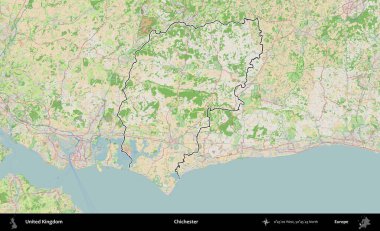 Chichester. Bir OpenStreetMap Fransız tarzı haritada Birleşik Krallık 'ın özetlenmiş idari alanı