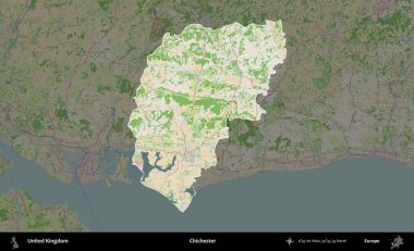 Chichester. Birleşik Krallık 'ın idari alanı koyu renk bir OpenStreetMap Fransız tarzı haritada altı çizilmiş ve özetlenmiştir