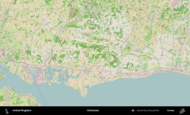 Chichester. Bir OpenStreetMap Fransız stili haritasında Birleşik Krallık 'ın idari alanı