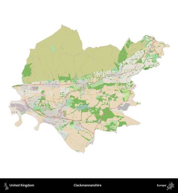 Clackmannanshire. Birleşik Krallık 'ın idari alanı bir OpenStreetMap Fransız tarzı haritada beyazda izole edildi