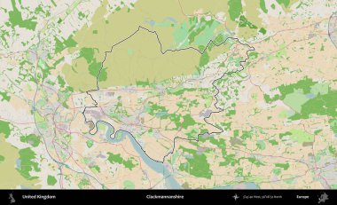 Clackmannanshire. Bir OpenStreetMap Fransız tarzı haritada Birleşik Krallık 'ın özetlenmiş idari alanı