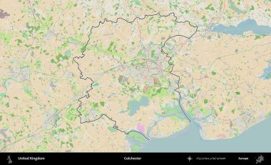Colchester 'da. Bir OpenStreetMap Fransız tarzı haritada Birleşik Krallık 'ın özetlenmiş idari alanı