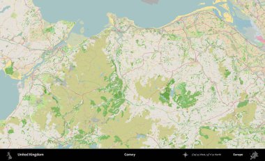 Conwy. Bir OpenStreetMap Fransız stili haritasında Birleşik Krallık 'ın idari alanı