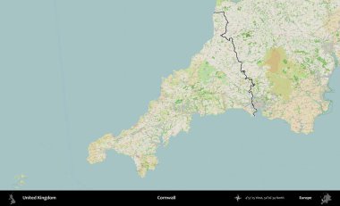 Cornwall 'da. Bir OpenStreetMap Fransız tarzı haritada Birleşik Krallık 'ın özetlenmiş idari alanı