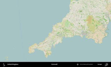 Cornwall 'da. Bir OpenStreetMap Fransız stili haritasında Birleşik Krallık 'ın idari alanı