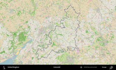 Cotswold. Bir OpenStreetMap Fransız tarzı haritada Birleşik Krallık 'ın özetlenmiş idari alanı