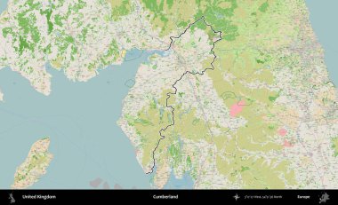 Cumberland. Bir OpenStreetMap Fransız tarzı haritada Birleşik Krallık 'ın özetlenmiş idari alanı