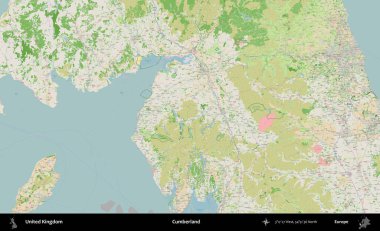 Cumberland. Bir OpenStreetMap Fransız stili haritasında Birleşik Krallık 'ın idari alanı