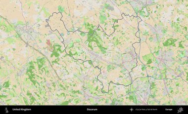 Dacorum. Bir OpenStreetMap Fransız tarzı haritada Birleşik Krallık 'ın özetlenmiş idari alanı