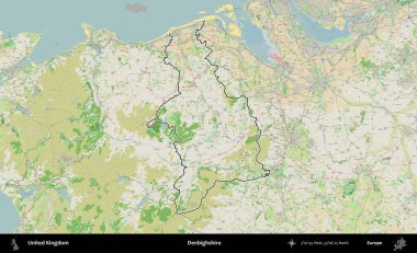 Denbighshire 'da. Bir OpenStreetMap Fransız tarzı haritada Birleşik Krallık 'ın özetlenmiş idari alanı