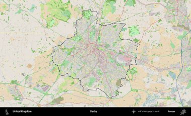Derbi. Bir OpenStreetMap Fransız tarzı haritada Birleşik Krallık 'ın özetlenmiş idari alanı