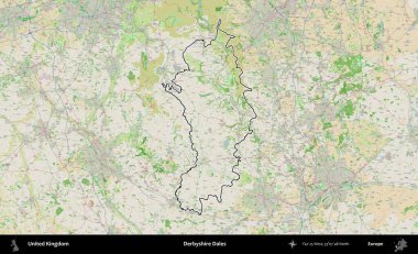 Derbyshire Dales. Bir OpenStreetMap Fransız tarzı haritada Birleşik Krallık 'ın özetlenmiş idari alanı