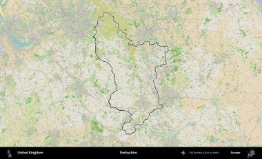 Derbyshire 'da. Bir OpenStreetMap Fransız tarzı haritada Birleşik Krallık 'ın özetlenmiş idari alanı