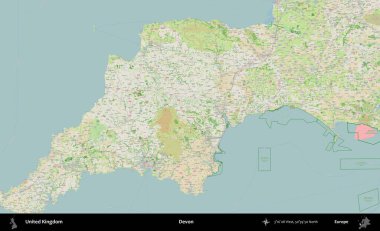 Devon. Bir OpenStreetMap Fransız stili haritasında Birleşik Krallık 'ın idari alanı