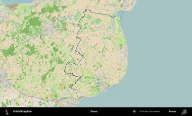 Dover. Bir OpenStreetMap Fransız tarzı haritada Birleşik Krallık 'ın özetlenmiş idari alanı