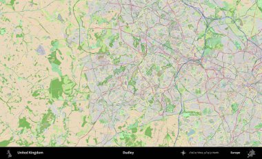 Dudley. Bir OpenStreetMap Fransız stili haritasında Birleşik Krallık 'ın idari alanı