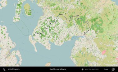 Dumfries ve Galloway. Bir OpenStreetMap Fransız tarzı haritada Birleşik Krallık 'ın özetlenmiş idari alanı