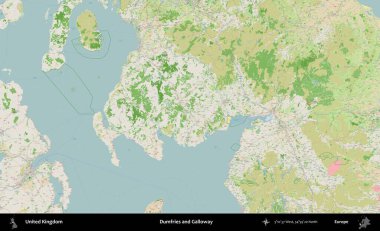 Dumfries ve Galloway. Bir OpenStreetMap Fransız stili haritasında Birleşik Krallık 'ın idari alanı