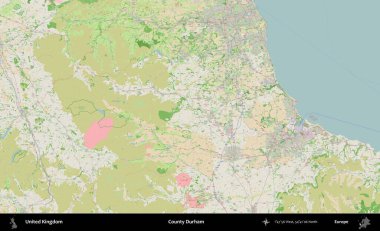 Durham ilçesi. Bir OpenStreetMap Fransız stili haritasında Birleşik Krallık 'ın idari alanı