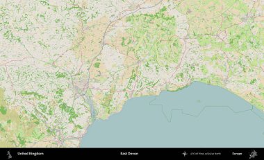Doğu Devon. Bir OpenStreetMap Fransız stili haritasında Birleşik Krallık 'ın idari alanı