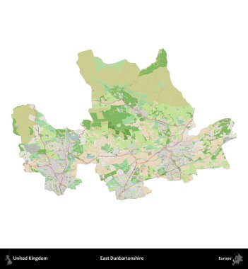 Doğu Dunbartonshire. Birleşik Krallık 'ın idari alanı bir OpenStreetMap Fransız tarzı haritada beyazda izole edildi