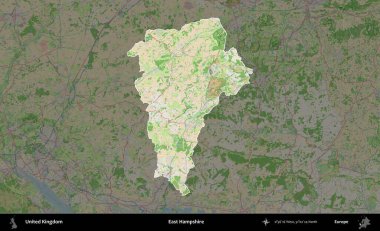 Doğu Hampshire. Birleşik Krallık 'ın idari alanı koyu renk bir OpenStreetMap Fransız tarzı haritada altı çizilmiş ve özetlenmiştir