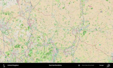 Doğu Hertfordshire. Bir OpenStreetMap Fransız stili haritasında Birleşik Krallık 'ın idari alanı