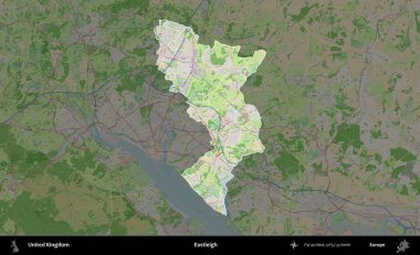 Eastleigh 'de. Birleşik Krallık 'ın idari alanı koyu renk bir OpenStreetMap Fransız tarzı haritada altı çizilmiş ve özetlenmiştir