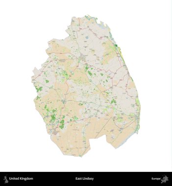 Doğu Lindsey. Birleşik Krallık 'ın idari alanı bir OpenStreetMap Fransız tarzı haritada beyazda izole edildi