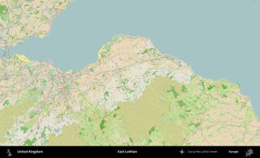 Doğu Lothian. Bir OpenStreetMap Fransız stili haritasında Birleşik Krallık 'ın idari alanı