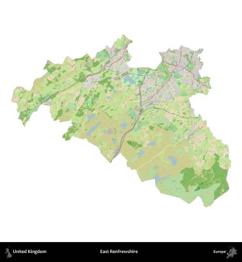 Doğu Renfrewshire. Birleşik Krallık 'ın idari alanı bir OpenStreetMap Fransız tarzı haritada beyazda izole edildi