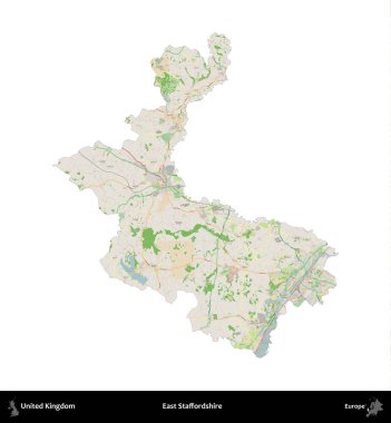 Doğu Staffordshire. Birleşik Krallık 'ın idari alanı bir OpenStreetMap Fransız tarzı haritada beyazda izole edildi