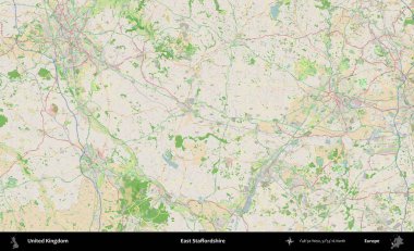 Doğu Staffordshire. Bir OpenStreetMap Fransız stili haritasında Birleşik Krallık 'ın idari alanı