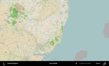Doğu Suffolk. Bir OpenStreetMap Fransız stili haritasında Birleşik Krallık 'ın idari alanı