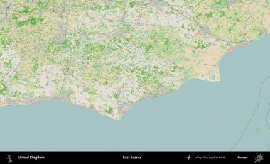 Doğu Sussex. Bir OpenStreetMap Fransız stili haritasında Birleşik Krallık 'ın idari alanı