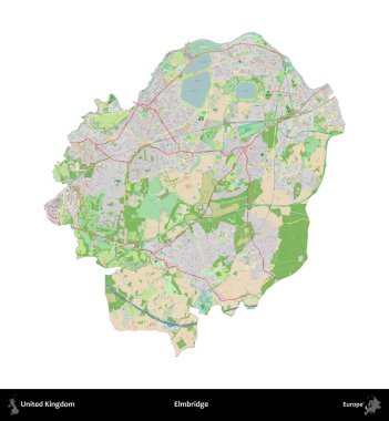 Elmbridge 'de. Birleşik Krallık 'ın idari alanı bir OpenStreetMap Fransız tarzı haritada beyazda izole edildi