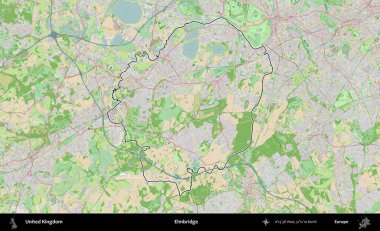 Elmbridge 'de. Bir OpenStreetMap Fransız tarzı haritada Birleşik Krallık 'ın özetlenmiş idari alanı