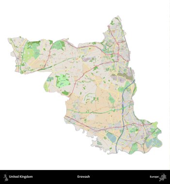 Yıkama. Birleşik Krallık 'ın idari alanı bir OpenStreetMap Fransız tarzı haritada beyazda izole edildi