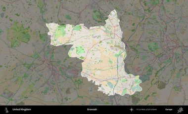 Yıkama. Birleşik Krallık 'ın idari alanı koyu renk bir OpenStreetMap Fransız tarzı haritada altı çizilmiş ve özetlenmiştir