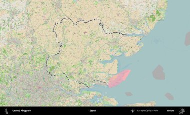 Essex. Bir OpenStreetMap Fransız tarzı haritada Birleşik Krallık 'ın özetlenmiş idari alanı